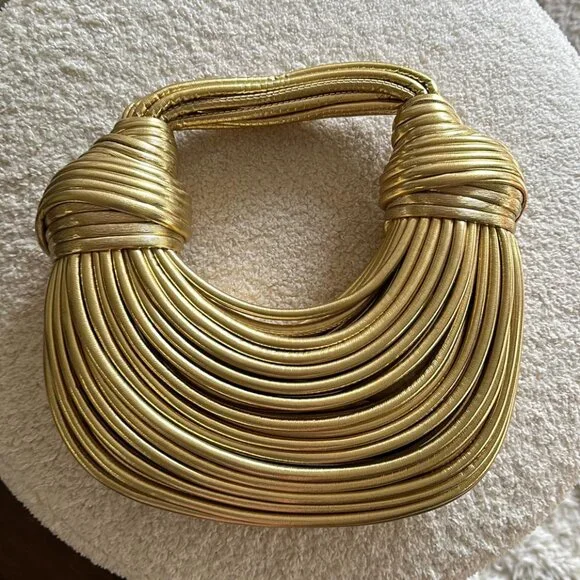 Gold Metallic Hand-Woven Evening Handbag - Picture 2 of 3